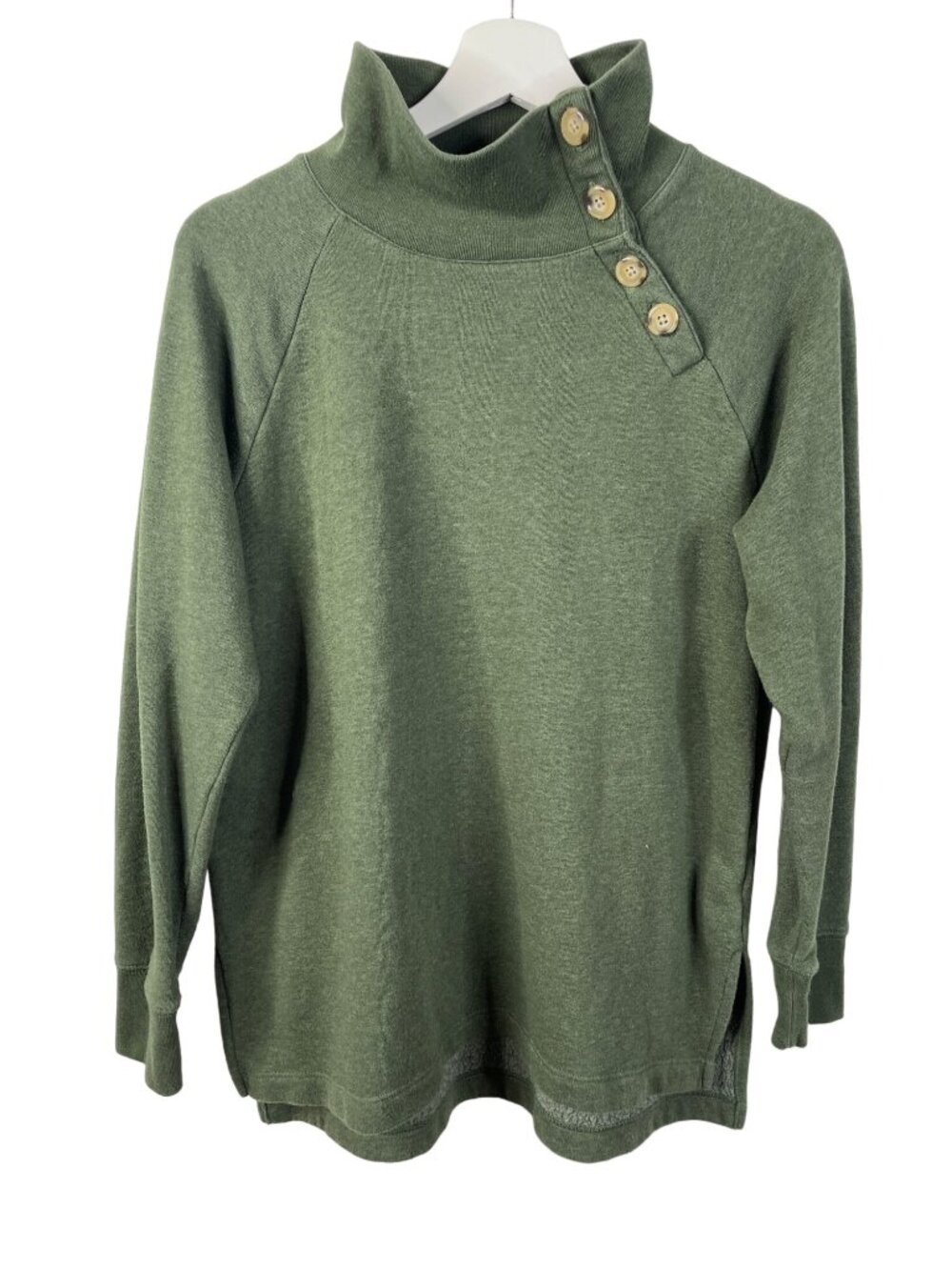 J Crew Womens Fleece Pullover Small Green Button Collar Preppy Outdoorsy